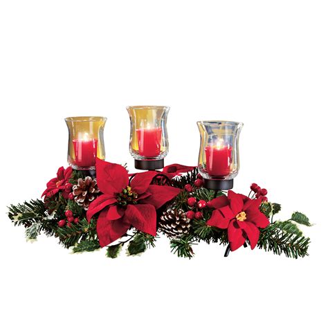 Collections Etc Christmas Poinsettia Candle Holder Centerpiece With ...