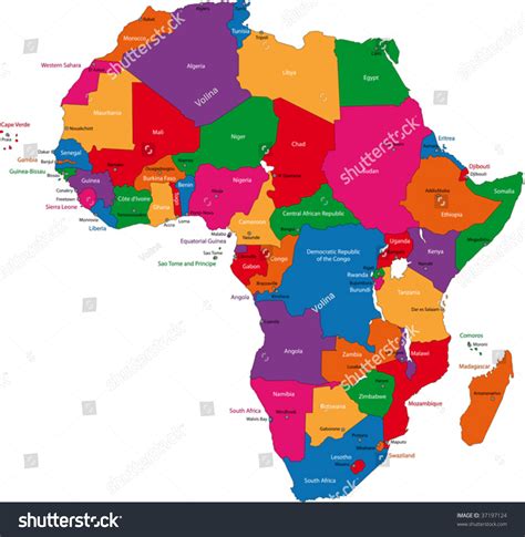 Stock vektor „Colorful Africa Map Countries Capital Cities“ (bez ...