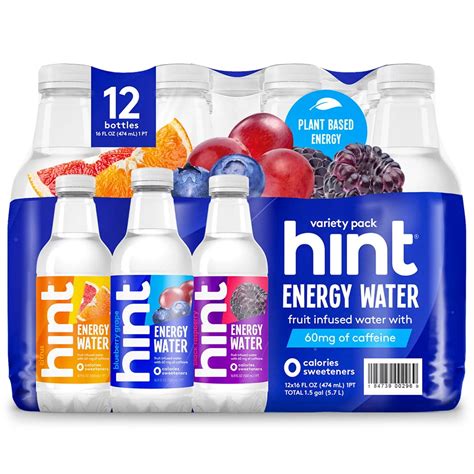 Hint Energy Flavored Water Variety Pack, 16 Fluid Ounce (Pack of 12 ...