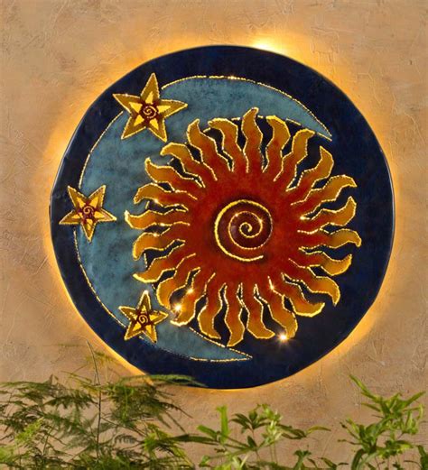 Handcrafted Glowing Sun And Moon Metal Wall Art | Wind and Weather