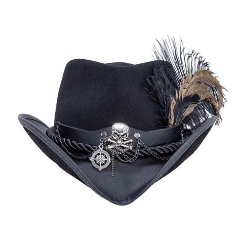 Black Sparrow Leather Felt Pirate Hat - Steampunk Hatter, USA ...