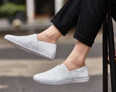 2018 summer casual men's shoes genuine soft leather breathable white ...