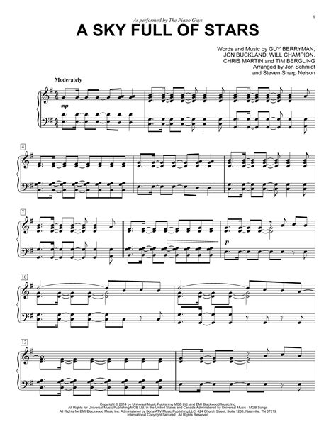 A sky full of stars piano sheet music 165093-A sky full of stars piano ...