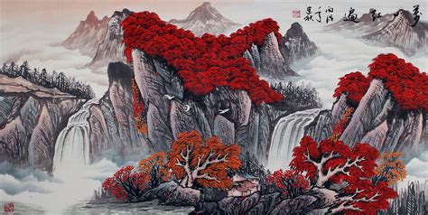 Red Leaves of Autumn - Asian Art Landscape - Landscapes of Asia ...