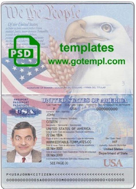 USA passport template in psd format, fully editable, with all fonts in ...