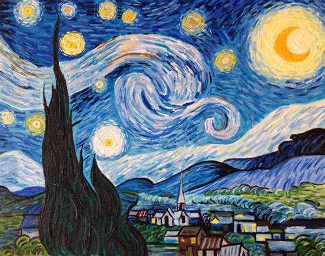 Hand Painted Vincent Van Gogh Starry Night Painting Reproduction on ...