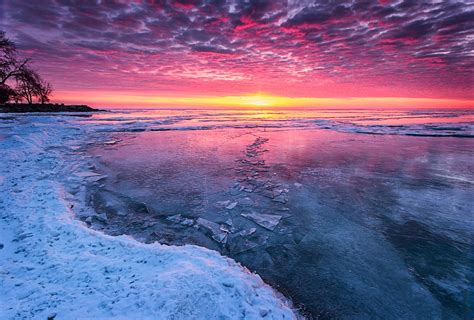 sunset winter lake ice cold | Sunset wallpaper, Beach wallpaper, Winter ...