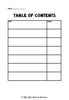 FREE: Blank Table of Contents Printable by Mrs Will's Primary Resources