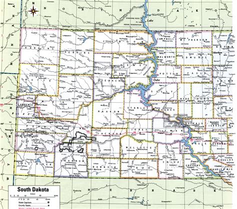 South Dakota state county map with cities roads towns counties highway