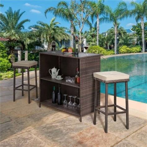 3-Piece Rattan Patio Bar Set - Affordable Modern Design Furniture and ...