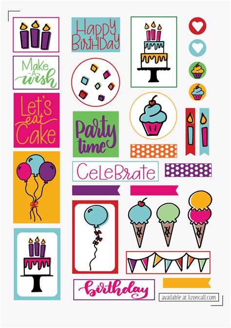 Free Birthday Planner Stickers - Printable Happy Birthday Stickers, HD ...