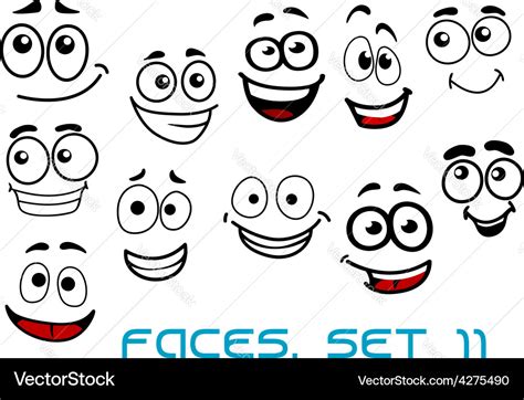 Funny happy faces cartoon characters Royalty Free Vector