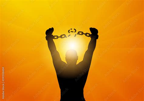 Freedom. Silhouette of man breaking chains in handcuffs. Vector ...