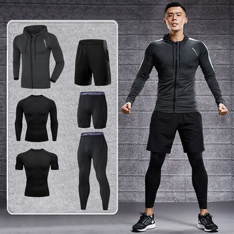 Dry Fit Men's Training Sportswear Set Gym Fitness Compression Sport ...