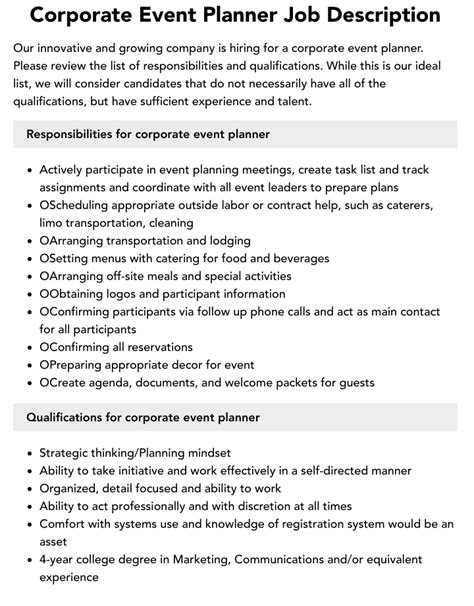 Roles and responsibilities of event planner