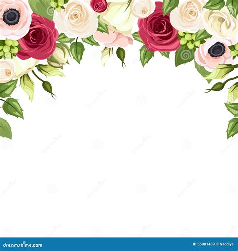 Background With Red, Pink And White Flowers. Vector Illustration. Stock ...