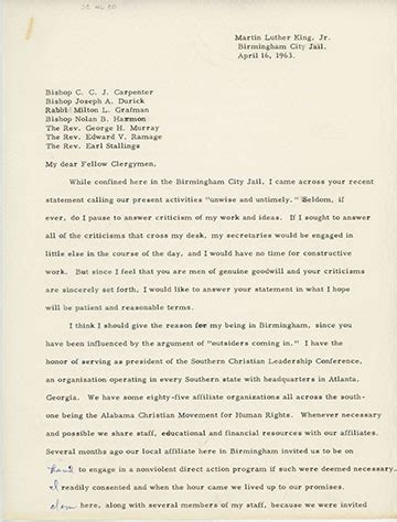 Martin Luther King, Jr. , Letter from Birmingham Jail (1963 ...