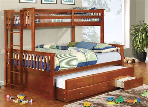 University Oak Extra Long Twin Over Queen Bunk Bed from Furniture of ...