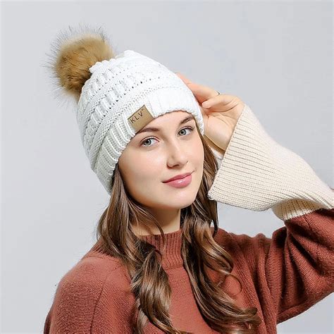 2018 knitted beanie cap with thicker cashmere warm winter hats for ...