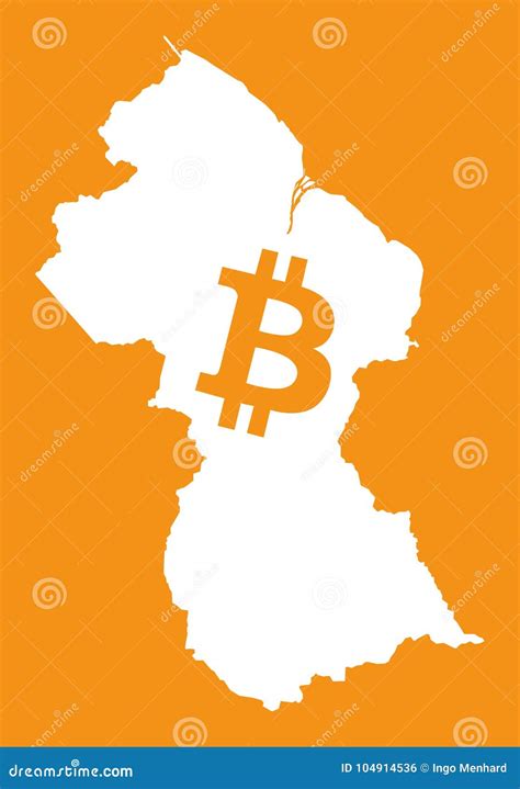 Guyana Map with Bitcoin Crypto Currency Symbol Illustration Stock ...