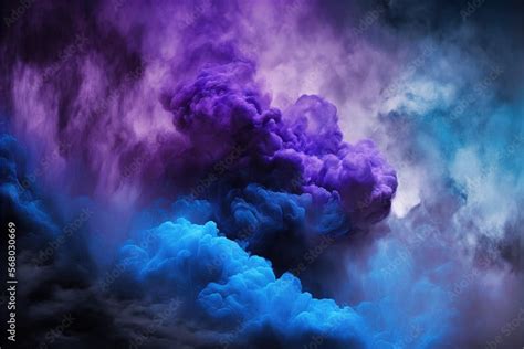 a blue and purple cloud is in the air with a black background and a ...