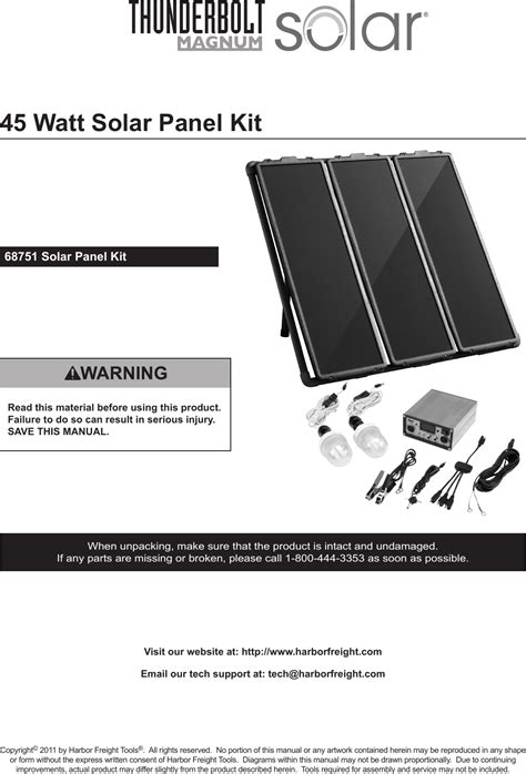 Harbor Freight 45 Watt Solar Panel Kit Product Manual