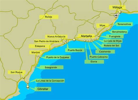 costa del sol cities map | Málaga, Torremolinos, Sotogrande