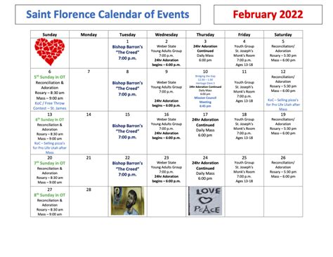 February 2022 Calendar of Events | St. Florence Catholic Church