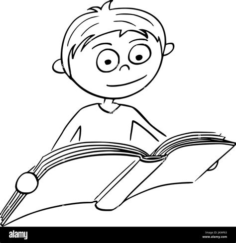 Hand drawing cartoon vector illustration of boy reading a book Stock ...