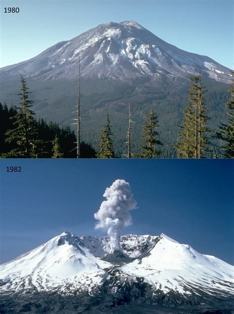 Mount St Helens before and after its eruption - Photorator