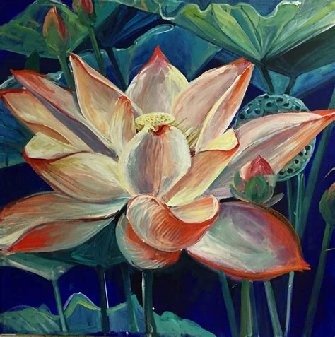 Flower Painting Red Lotus | KathleenCarrilloGalleries | online, Carlsbad Ca