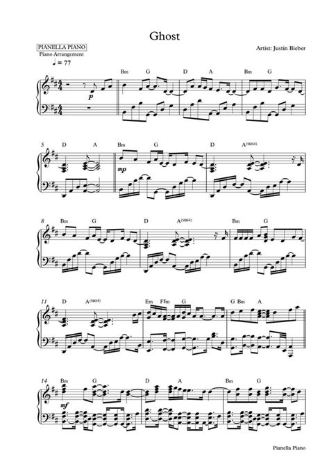 Justin Bieber - Ghost (Piano Sheet) by Pianella Piano Sheet Music