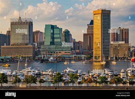 The Baltimore Inner Harbor Skyline shortly before sunset, as viewed ...