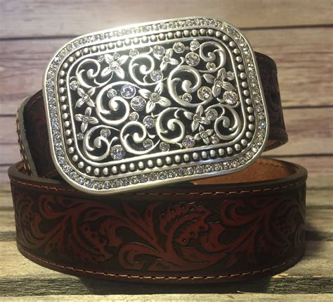 Ariat Western Womens Belt Leather Filigree Rhinestone Brown A10006957 ...