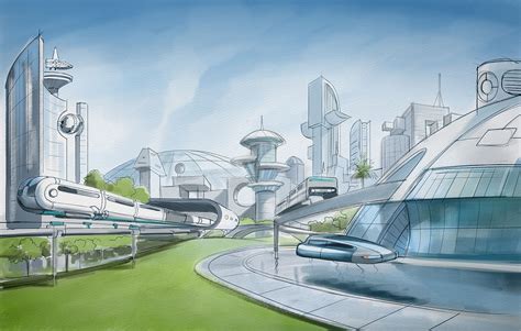 Futuristic City with Buildings and Cars