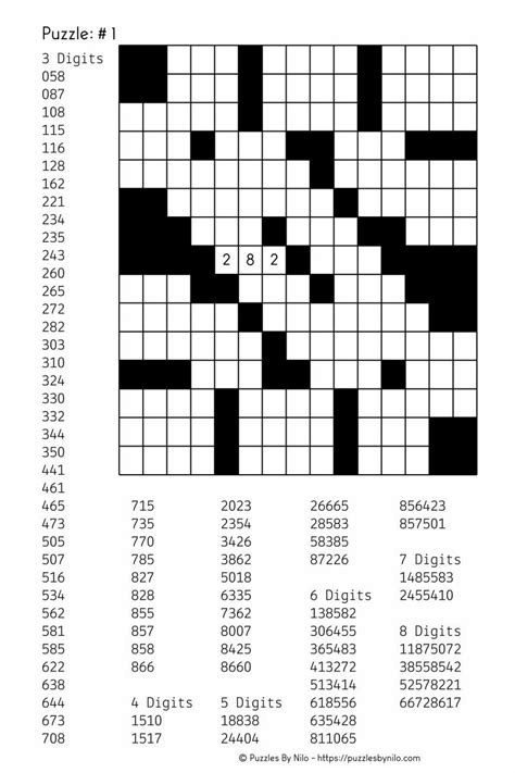 Number Fill In Puzzles - Printable Fill In Puzzle - Printable Crossword ...