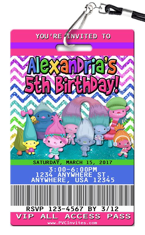 Trolls Birthday Invitations - PVC Invites - VIP Birthday Invitations