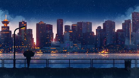 1920x1080 Anime City Lights Night Rain Umbrella Sky 5k Laptop Full HD ...