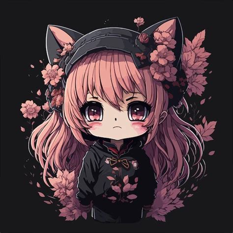 Premium Vector | Cute anime kawaii on black background