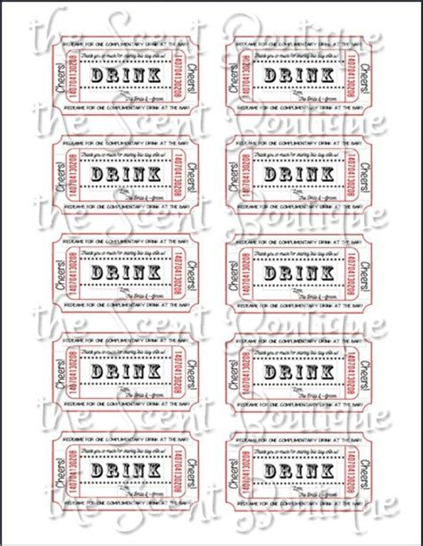 Printable Drink Tickets DIY Wedding Instant Download Table