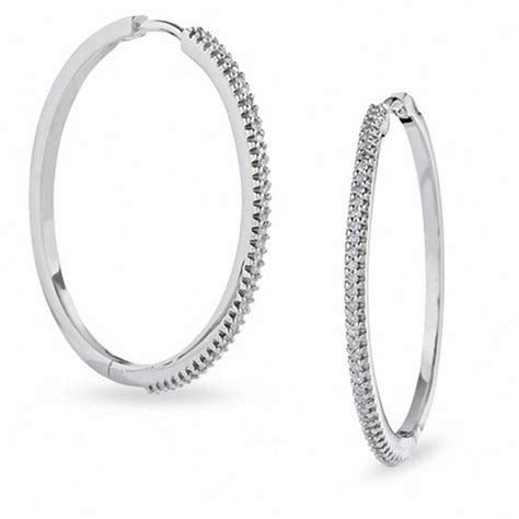 1/4 CT. T.W. Diamond Hoop Earrings in 10K White Gold | Diamond Earrings ...