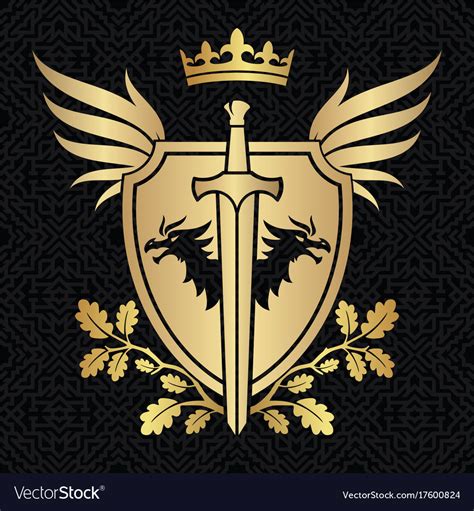 Heraldry shield with dragons wings and sword Vector Image