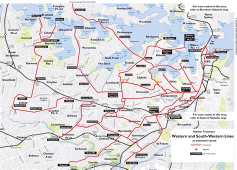 Map showing trams in the west and southwest of Sydney at maximum extent ...