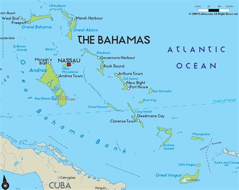 Physical Map of Bahamas - Ezilon Maps