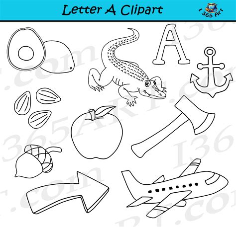 Letter A Objects Clipart - Learning The Alphabets - Commercial Clipart