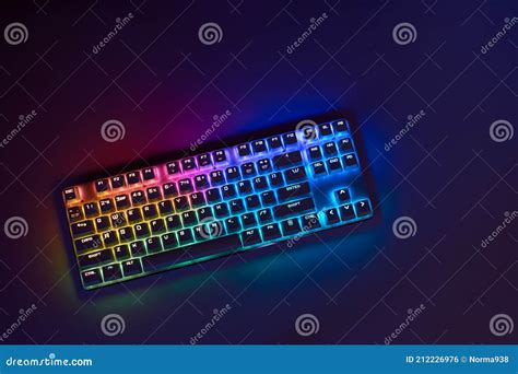 Gaming Keyboard with RGB Light. White Mechanical Keyboard Stock Photo ...