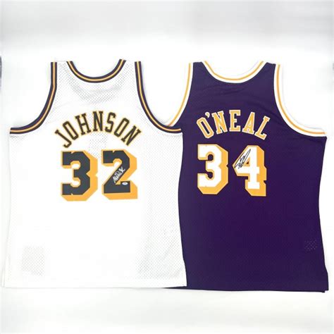 Shaquille O'Neal and Magic Johnson Signed Mitchell&Ness Los Angeles ...