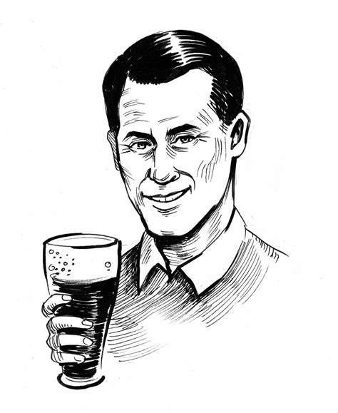 Premium Photo | Happy smiling man drinking a glass of beer. ink black ...