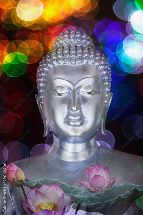 Buddha statue lotus Buddha standing on lotus flower on Bokeh background ...