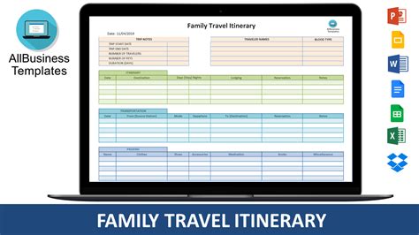 Family Travel Itinerary in Excel | Templates at allbusinesstemplates.com